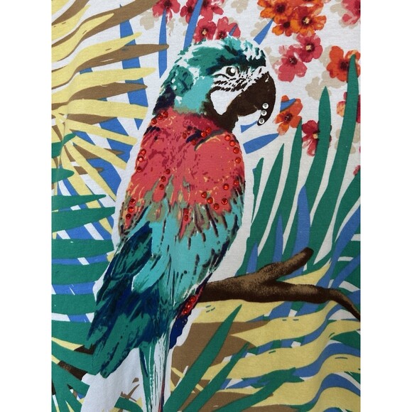Alfred Dunner Womens Shirt Size 3x Plus Parrot Bird Tropical Leaves Embellished - Picture 2 of 9